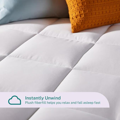 Sleep Innovations Dual Layer 4 Inch Memory Foam Mattress Topper, Queen Size, Medium Support, 2 Inch Cooling Gel Memory Foam Plus 2 Inch Pillow Top Cover