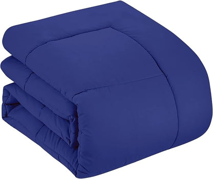 Sweet Home Collection 7 Piece Comforter Set Bag Solid Color All Season Soft Down Alternative Blanket & Luxurious Microfiber Bed Sheets, Royal Blue, King