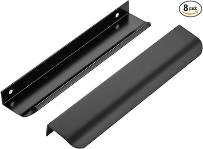 Ravinte Hardware 8 Pack Black Cabinet Handles, 7.8 Inch (200mm) Finger Edge Pulls, 6-1/4 Inch Hole Center, Finger Pulls for Cabinets