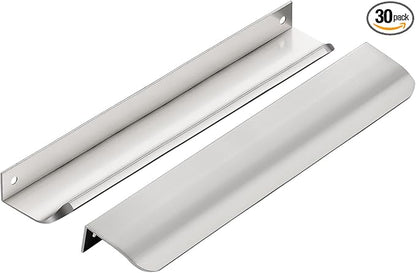 Ravinte Hardware 30 Pack Silver Cabinet Handles, 7.8 Inch (200mm) Finger Edge Pulls, 6-1/4 Inch Hole Center, Finger Pulls for Cabinets