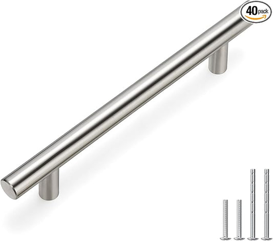 homdiy Cabine Handles Brushed Nickel Drawer Pulls - HD201SNB Cabinet Hardware 4in Hole Centers Cabinet Pulls for Kitchen Cabinets