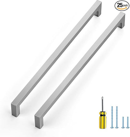Ravinte 25 Pack Brushed Nickel Kitchen Cabinet Handles 12-3/5 Inch Cabinet Pulls Square Kitchen Hardware for Cabinet Drawer Pulls Drawer Handles Come with Screwdriver