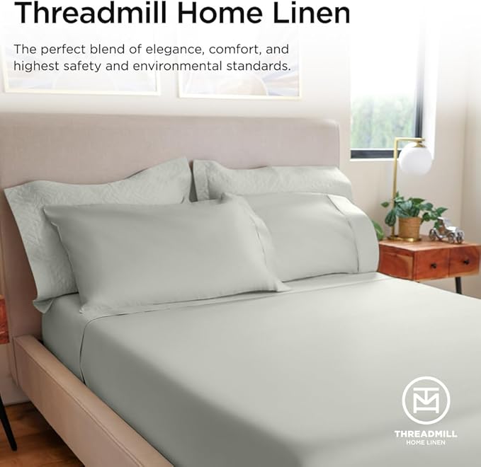 Threadmill Luxury 800 Thread Count California King 100% Cotton Sheets - Light Grey Sateen Weave Bed-Sheets, Better Than Egyptian Cotton, 4 Pc Solid Bed Set, Fits 16" Deep Pocket