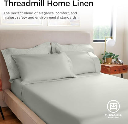 Threadmill Luxury 800 Thread Count 100% Cotton Sheets - Sateen Weave Twin XL Bed-Sheets, Better Than Egyptian Cotton,3 Pc Solid Bedding Set (Light Grey), Fits 15" Deep Pocket