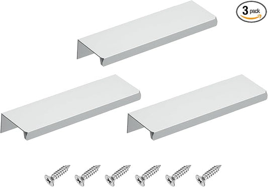 uxcell Cabinet Finger Edge Pull, 3pcs 120mm / 4.72" Aluminum Alloy Back Mount Hidden Cabinet Pulls Concealed Handle for Home Kitchen Drawer Cabinet, Silver