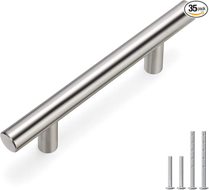 homdiy 35Pack Cabinet Handles Brushed Nickel Cabinet Hardware 3in Hole Centers Cabinet Door Handles for Kitchen Cabinets, Modern Drawer Pulls Stainless Steel Handle Pulls