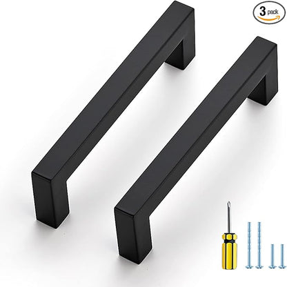 Ravinte 3 Pack Black Cabinet Pulls 4-1/2 Inch Square Kitchen Cabinet Handles Matte Black Kitchen Hardware for Drawer Pulls Drawer Handles Come with Screwdriver