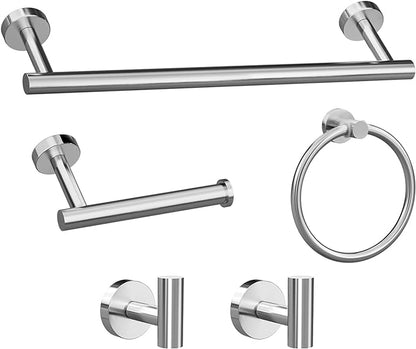 Bathroom Hardware Towel Bar Set -Brushed Nickel Bathroom Accessories Set - Including 16" Hand Towel Bars - Toilet Paper Holders - Towel Rings - Robe Towel Hooks.