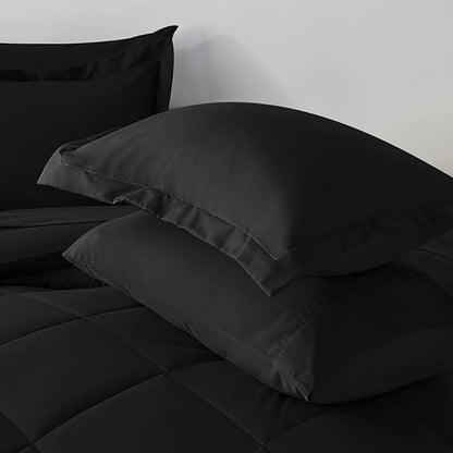 CozyLux California King Comforter Set Black - Cal King Bed in a Bag 7 Pieces, Luxury Soft Bed Set for All Seasons, Bedding Set with Down Alternative Comforter, Sheets, Pillowcases & Shams