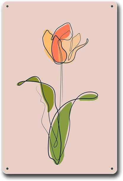 Metal Aluminum Signs Rose Flower Line Art Bedroom and Bathroom Wall Decoration 8x12inch Tin Sign