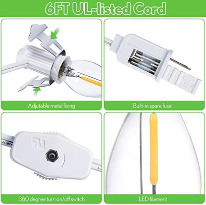 2 Pieces Accessory Cord with One LED Light Bulb Lamp Kit, 6Ft Christmas Village Lights Cord with On/Off Switch and Spare Fuse, Blow Mold Light for Christmas Houses Village, Holiday Craft Decorations