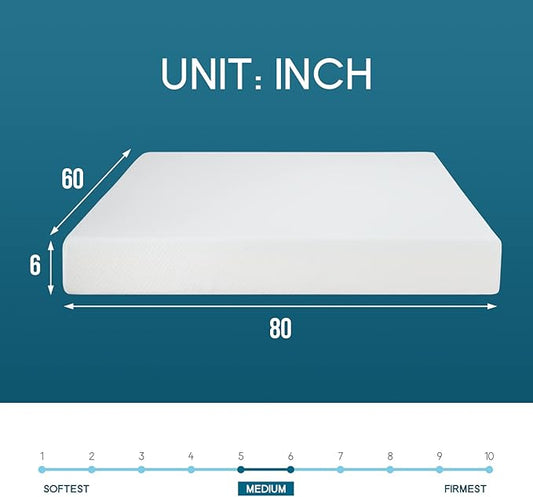 PayLessHere 6 Inch Queen Gel Memory Foam Mattress Fiberglass Free/CertiPUR-US Certified/Bed-in-a-Box/Cool Sleep & Comfy Support