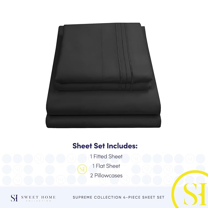 Full Size Sheet Sets - Breathable Luxury Sheets with Full Elastic & Secure Corner Straps Built In - 1800 Supreme Collection Extra Soft Deep Pocket Bedding, Sheet Set, EXTRA DEEP pocket - Full, Black