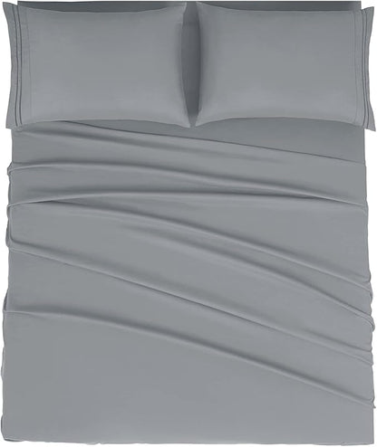 Mejoroom King Size Bed Sheet Set - Hotel Luxury 1800 Bedding Sheets & Pillowcases - 16" Deep Pocket Fitted Sheet, Soft, Breathable, Wrinkle & Fade Resistant - 4 Piece(King, Gray)