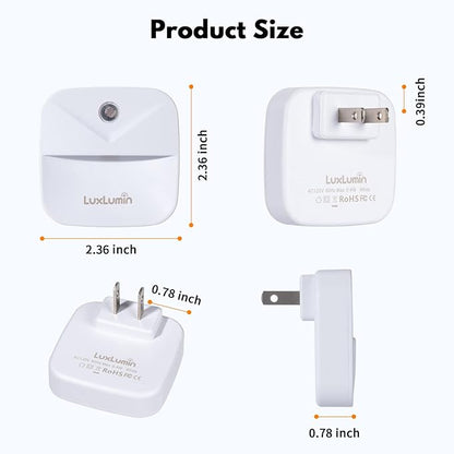 LED Night Lights Plug into Wall with Dusk-to-Dawn Sensor, Automatically Turn on and Off,Night Light for Kids,Bedroom,Bathroom,Stairs, White, 6 Packs