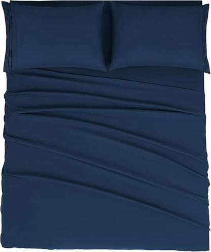 Mejoroom Full Size Sheets - 1800TC Luxury Full Sheets with 16 Inch Deep Pocket - Premium Bedding Collection - Extra Soft, Breathable, Wrinkle, Fade & Stain Resistant - 4 Piece (Full, Navy)