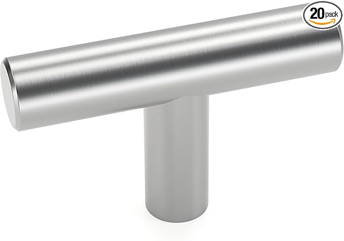LONTAN Cabinet Knobs Brushed Nickel Cabinet Knobs T Bar Drawer Knobs Round Cabinet Hardware for Drawer, Single Hole, Pack of 20