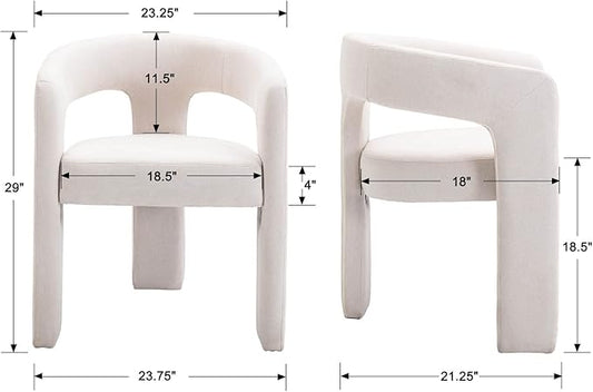 Modern Barrel Dining Chairs Set of 2, Linen Upholstered Accent Side Chair with Arms Comfy Makeup Vanity Chairs, Dining Living Room Kitchen Chairs, Beige