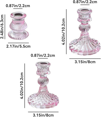 Glass Candlestick Holders Set of 6, Taper Candle Holder for Wedding Festival Christmas Party Valentine's Decor, Table Centerpieces (Pink)