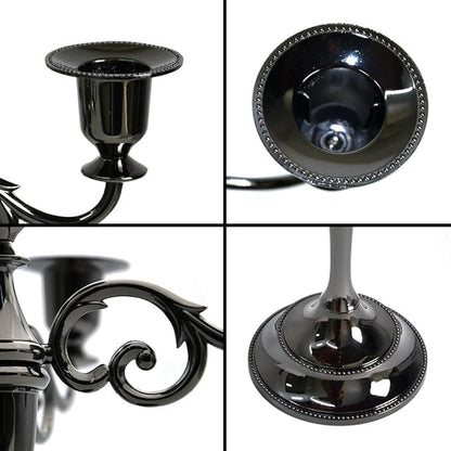 Black Candelabra Candle Holders for Pillar Candles 10.6 inch Tall, 5 Candle Candlestick Holder for 1/2-1 inch Taper Candles Halloween Candelabra Decoration Easy Assembly (Black Glossy-3 Arm)