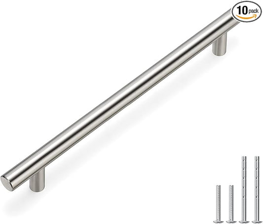 homdiy 10 Pack Brushed Nickel Cabinet Hardware Cabinet Pulls - HD201SN Cupboard Handles Modern Cabinet Door Handles 7-1/2inch Hole Center Modern T-Bar Pulls