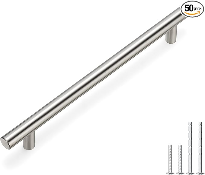 homdiy 50 Pack Brushed Nickel Cabinet Hardware Cabinet Pulls - HD201SN Cupboard Handles Modern Cabinet Door Handles 7-1/2inch Hole Center Modern T-Bar Pulls