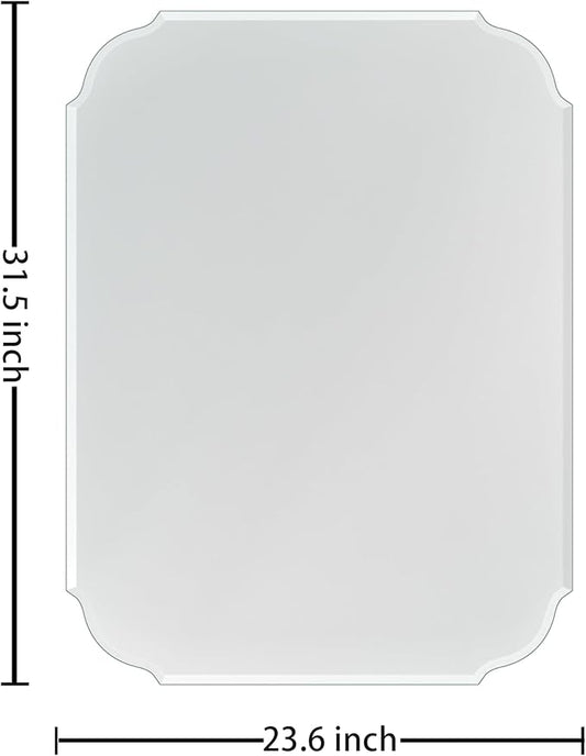 Silver Wall Mirror-Beveled Edge Frameless Mirror for Bathroom, Vanity, Bedroom, Rectangle Mirrors （32X24inch）