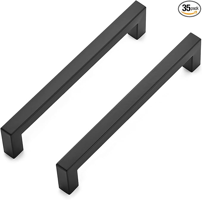 Ravinte 35 Pack 6-1/4 Inch Kitchen Square Cabinet Handles Matte Black Stainless Steel Drawer Pulls Hardware
