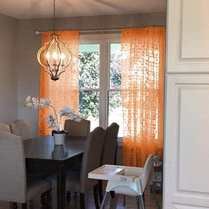 MYSKY HOME Orange Sheer Short Curtains with Pom Pom for Small Windows Bedroom Nursery Kids Girls Room Curtains Cafe Kitchen Light Filtering Boho Drapes, Rod Pocket,38 x 54 Inches, 2 Panels