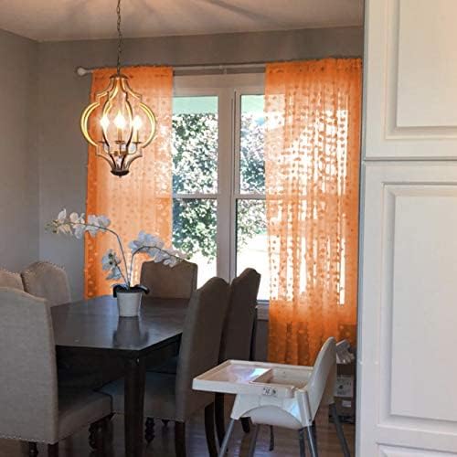 MYSKY HOME Orange Sheer Short Curtains with Pom Pom for Small Windows Bedroom Nursery Kids Girls Room Curtains Cafe Kitchen Light Filtering Boho Drapes, Rod Pocket,52 x 54 Inches, 2 Panels