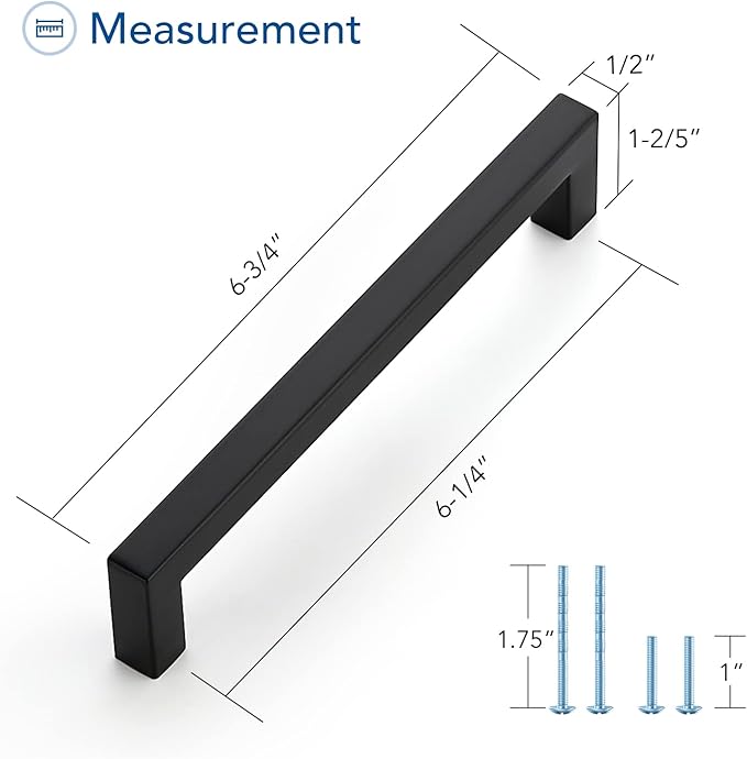 Ravinte 20 Pack Square Cabinet Pulls 6-1/4 Inch Black Kitchen Cabinet Handles Matte Black Kitchen Hardware for Drawer Pulls Drawer Handles Come with Screwdriver