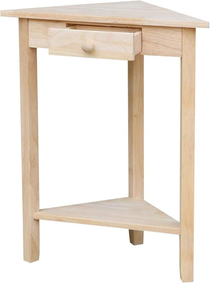 IC International Concepts Corner Accent Table Solid Real Wood, Sturdy Parawood, 19.7" W x 9.9" D x 24" H, DIY, Paint/Stain Ready, Unfinished