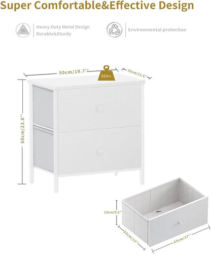 BOLUO White Nightstand with Drawer Dresser for Bedroom Nightstands,Night Stand and Dressers Sets End Table with 2 Fabric Drawers Organizer Modern