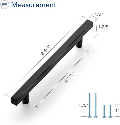 Ravinte Cabinet Handles 25 Pack - 6-3/10 Inch Matte Black Square Pulls, 8-4/5 Inch Overall Length for Kitchen Hardware and Drawers