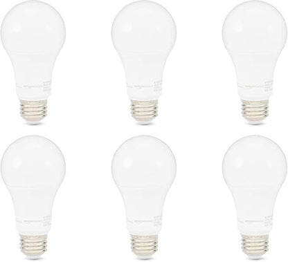 Amazon Basics A19 LED Light Bulbs, 100 Watt Equivalent, Energy Efficient 15W, E26 Standard Base, Soft White 2700K, Dimmable, 10,000 Hour Lifetime , 6-Pack