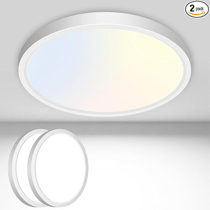 2PACK Flush Mount LED Ceiling Light Fixture White, 6.5Inch 12Watt, Dimmable & 3000K-4000K-6500K 3 Color Selectable Ceiling Lamp 1200LM Low Profile Ceiling Light for Kitchen Bedroom Hallway Porch