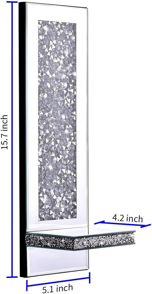 Crystal Crush Diamond Mirrored Candle Sconces, Silver Wall Candle Holder Set of 2, Wall Decorations for Living Room，Dining Room (Rectangle (Style 4))
