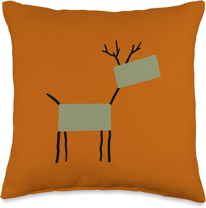 Cute Scandinavian Animals Designs Chic Deer Moose Scandinavian Elk Minimalism Reindeer Throw Pillow, 16x16, Multicolor
