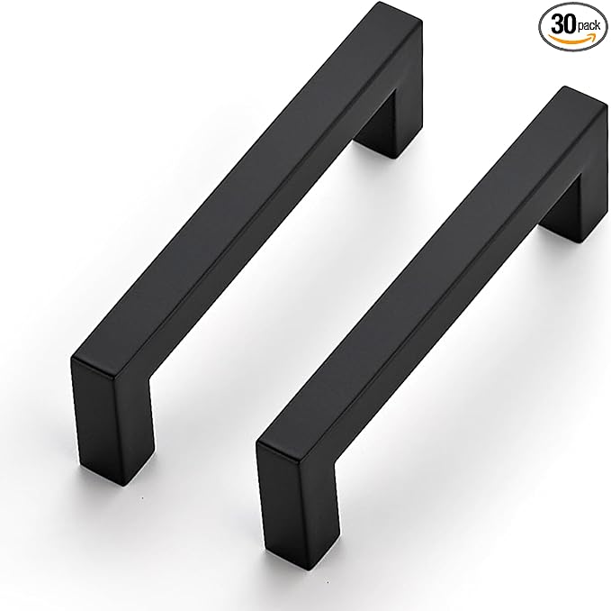 JOY DECOR 30 Pack Cabinet Handles, Black Cabinet Pulls, 3-3/4 Inch Kitchen Closet Handles Square Drawer Pulls Stainless Steel Drawer Hardware, 96mm Hole Centers