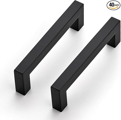 JOY DECOR 40 Pack Cabinet Handles, Black Cabinet Pulls, 3-3/4 Inch Kitchen Closet Handles Square Drawer Pulls Stainless Steel Drawer Hardware, 96mm Hole Centers