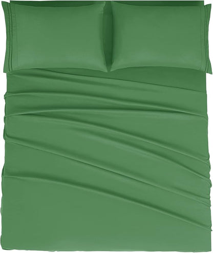 Mejoroom Queen Size Sheet Set - Hotel Luxury 1800 Bedding Sheets & Pillowcases - Deep Pocket Fitted Sheet, Soft, Breathable, Wrinkle & Fade Resistant - 4 Piece (Queen, Calla Green)