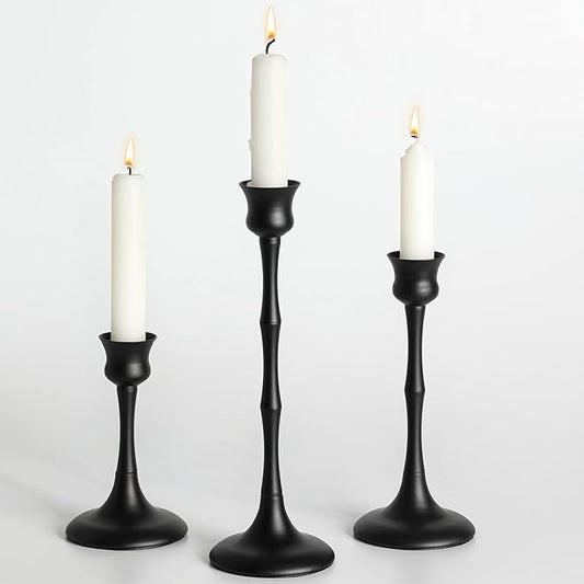 Candle Stick Candle Holder Set of 3 Black Candlestick Holders Taper Candle Holders for Table Centerpiece Decor Metal Candle Stick Holder Vintage Candle Holder for Wedding Party Home Decor