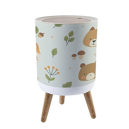 Small Trash Can with Lid Cute Summer Forest Animals Head Scandinavian Seamless Texture Garbage Bin Pet Proof Waste Basket for Kitchen Bathroom Office Bedroom Decorative 1.8 Gallon