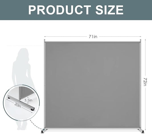 RANTILA Single Large Panel Room Divider, Privacy Screen for Office, Partition Separators, Freestanding Divider 71''W x 69.5''H, Grey