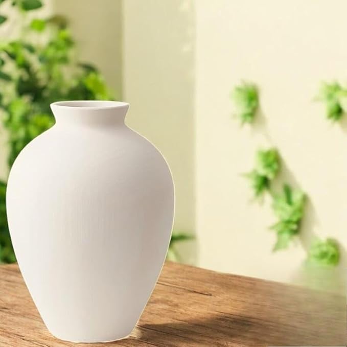 Modern White Ceramic Vase - Scandinavian Handmade Textured Decor for Living Room, Dining Table & Boho Farmhouse Accent