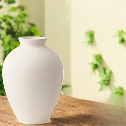 Modern White Ceramic Vase - Scandinavian Handmade Textured Decor for Living Room, Dining Table & Boho Farmhouse Accent