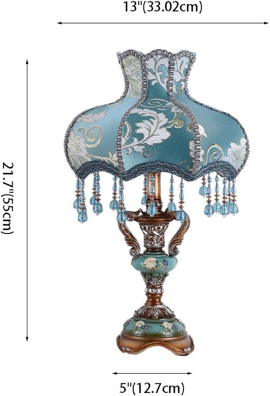 RUNNUP Romantic Pastoral Fabric Night Stand Lamp, 1-Light Desk lamp, Vintage Table Light for Bedroom Living Room