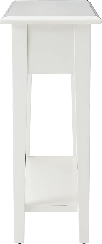 Haven Ridge Narrow End Table, Solid Wood Side Table with Drawer and Shelf, Farmhouse White, Perfect for Living Rooms, Bedrooms, and Small Spaces – Leick Home, 214361