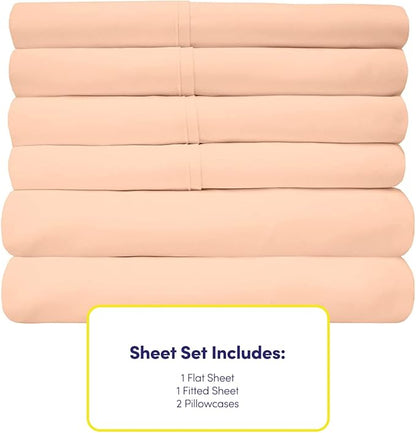 Twin XL Size Bed Sheets - 4 Piece 1500 Supreme Collection Fine Brushed Microfiber Deep Pocket Twin X-Large Sheet Set Bedding - 1 EXTRA PILLOW CASES, GREAT VALUE, Twin XL, Peach
