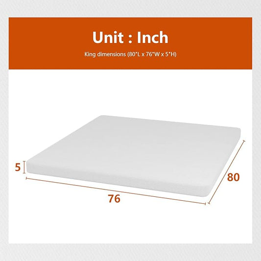 PayLessHere 5 Inch Gel Memory Foam Mattress Medium Firm Mattresses CertiPUR-US Certified Bed-in-a-Box Pressure Relieving King Size,Fiberglass Free，White